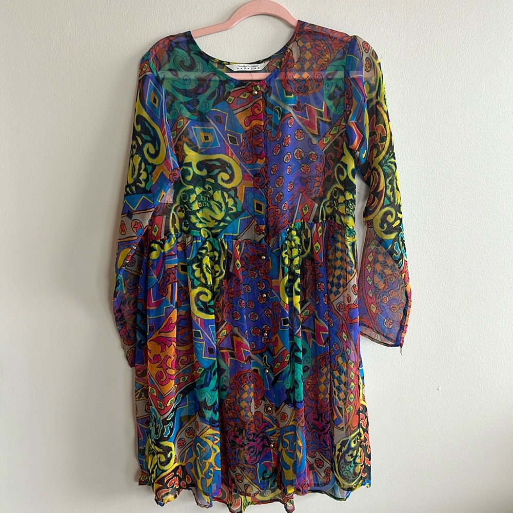 90s vintage sheer drop waste dress designed by Betsy Johnson for Express. Size M